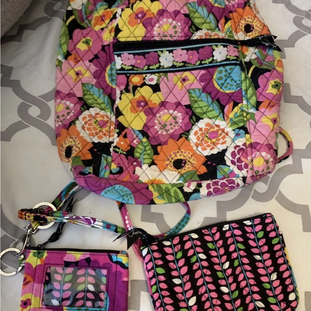 Vera Bradley VaVa Bloom drawstring backpack with zipper pouch and ID/Lanyard